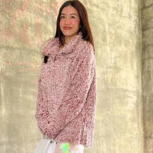 🎉HP🎉 Burgundy Sherpa Half Zip Pullover